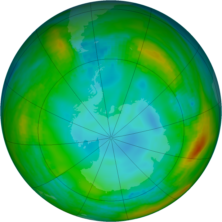 Antarctic ozone map for 16 July 1991